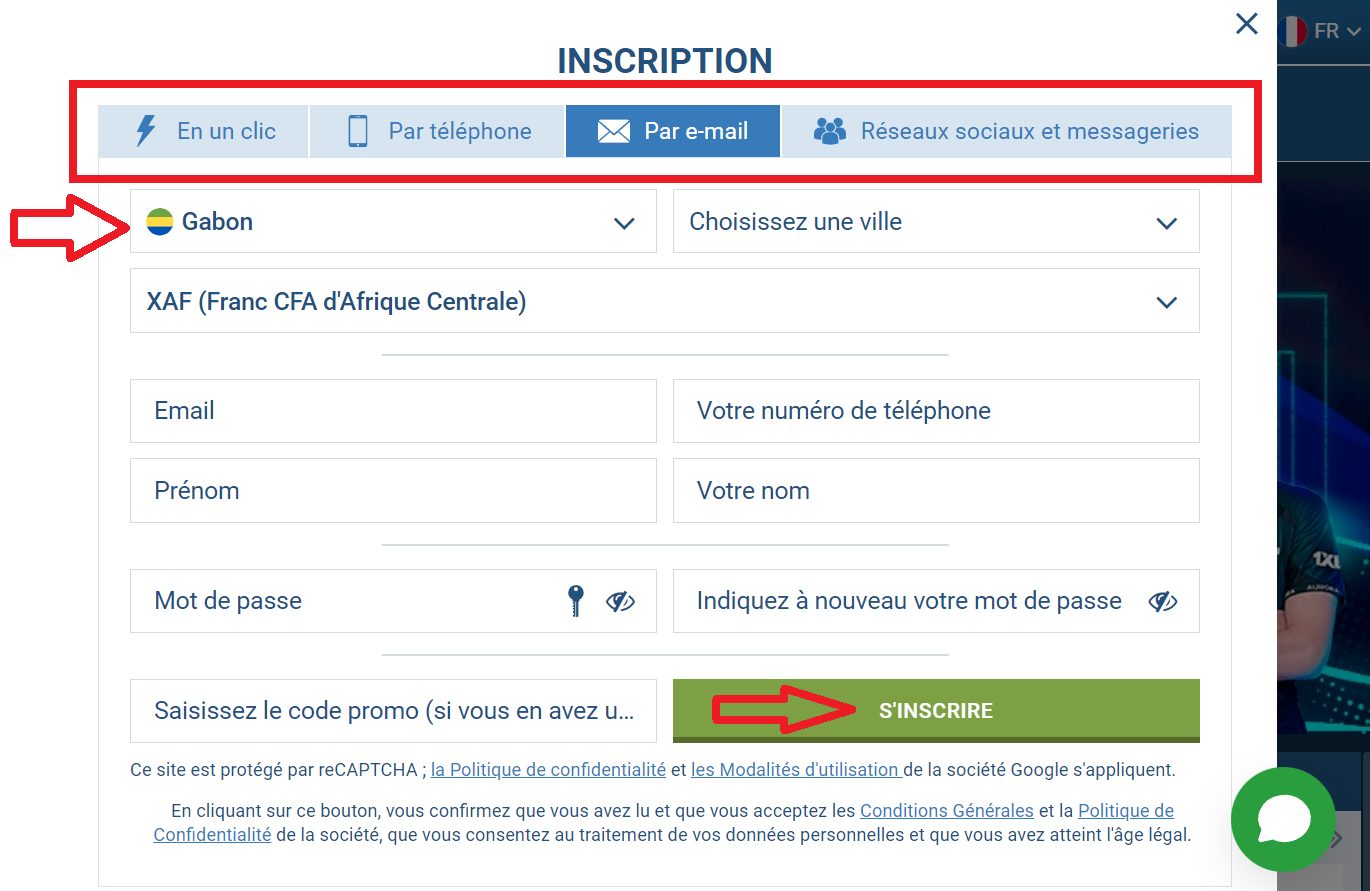 1xBet inscription Gabon